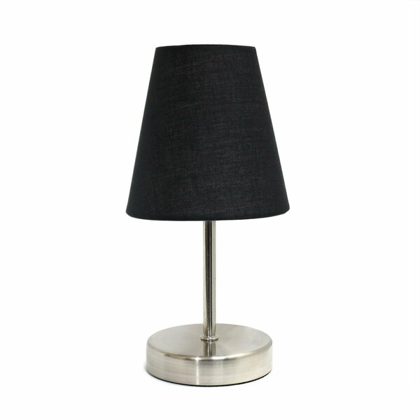 Creekwood Home Nauru 10.5in Petite Metal Stick Bedside Table Lamp in Sand Nickel with Fabric Empire Shade, Black CWT-2007-BK